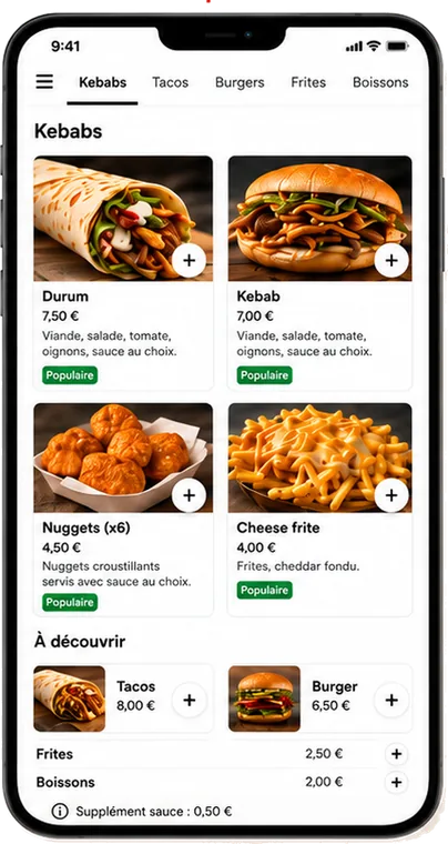 Menu kebab après optimisation : photos et badges Populaire