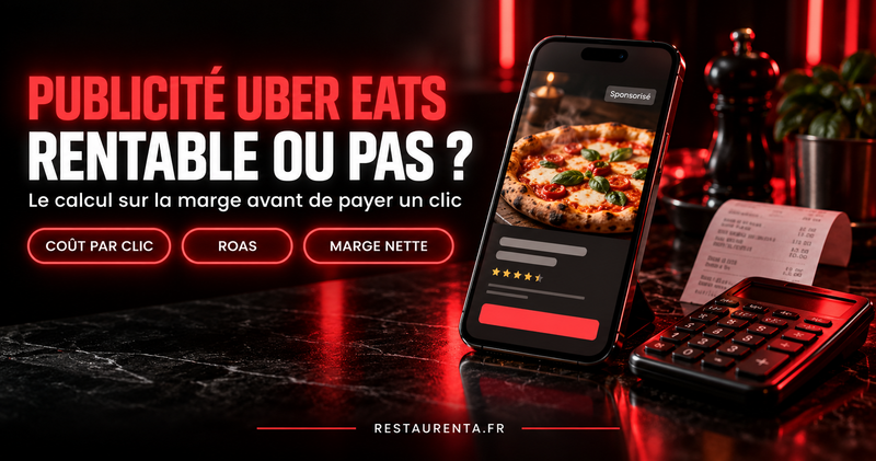 Publicité Uber Eats, rentable ou pas ? Le calcul sur la marge avant de payer un clic : coût par clic, ROAS, marge nette