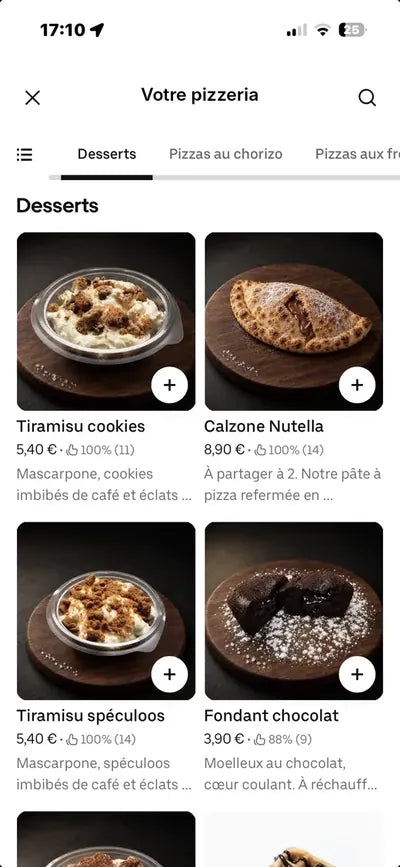 Exemple réel de menu Uber Eats optimisé avec photos des produits et catégories claires